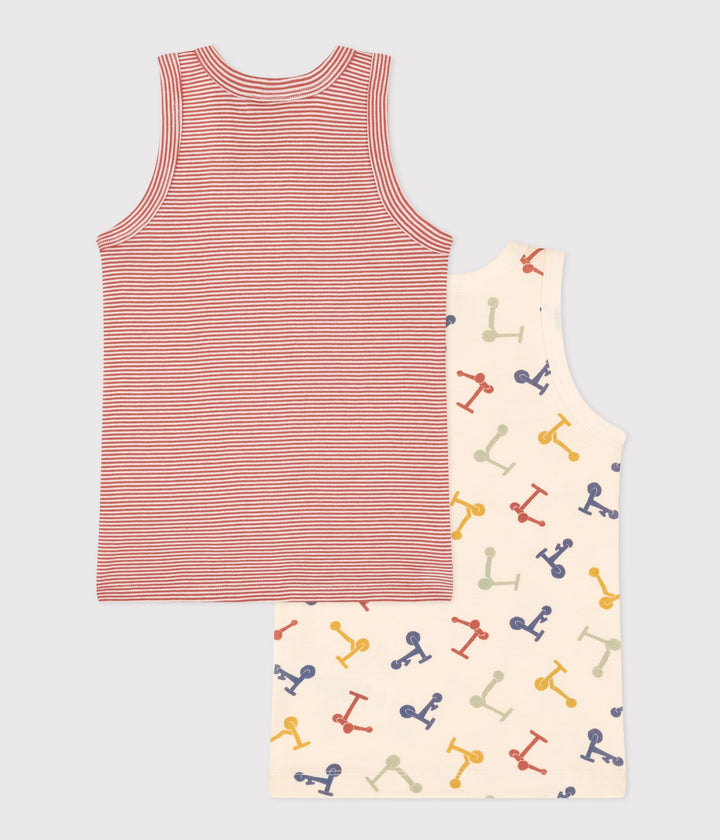 CONFEZIONE DA 2 CANOTTIERE BAMBINO IN COTONE CON MONOPATTINO A0A8C 00 PETIT BATEAU 
