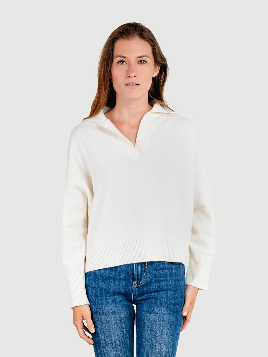 MAGLIONE POLO IN MISTO CACHEMIRE AVORIO 14151P NATURALE ANDREA MORANDO 