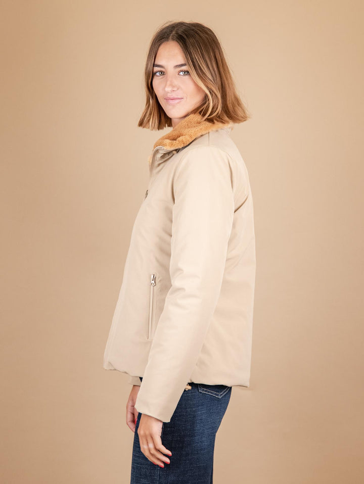 GIUBBOTTO REVERSIBILE IN TESSUTO TECNICO E ECO-PELLICCIA BEIGE 247D BEIGE ANDREA MORANDO 