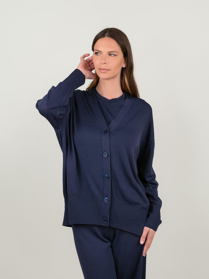 CARDIGAN IN MAGLIA BLU 2653 BLU ANDREA MORANDO 