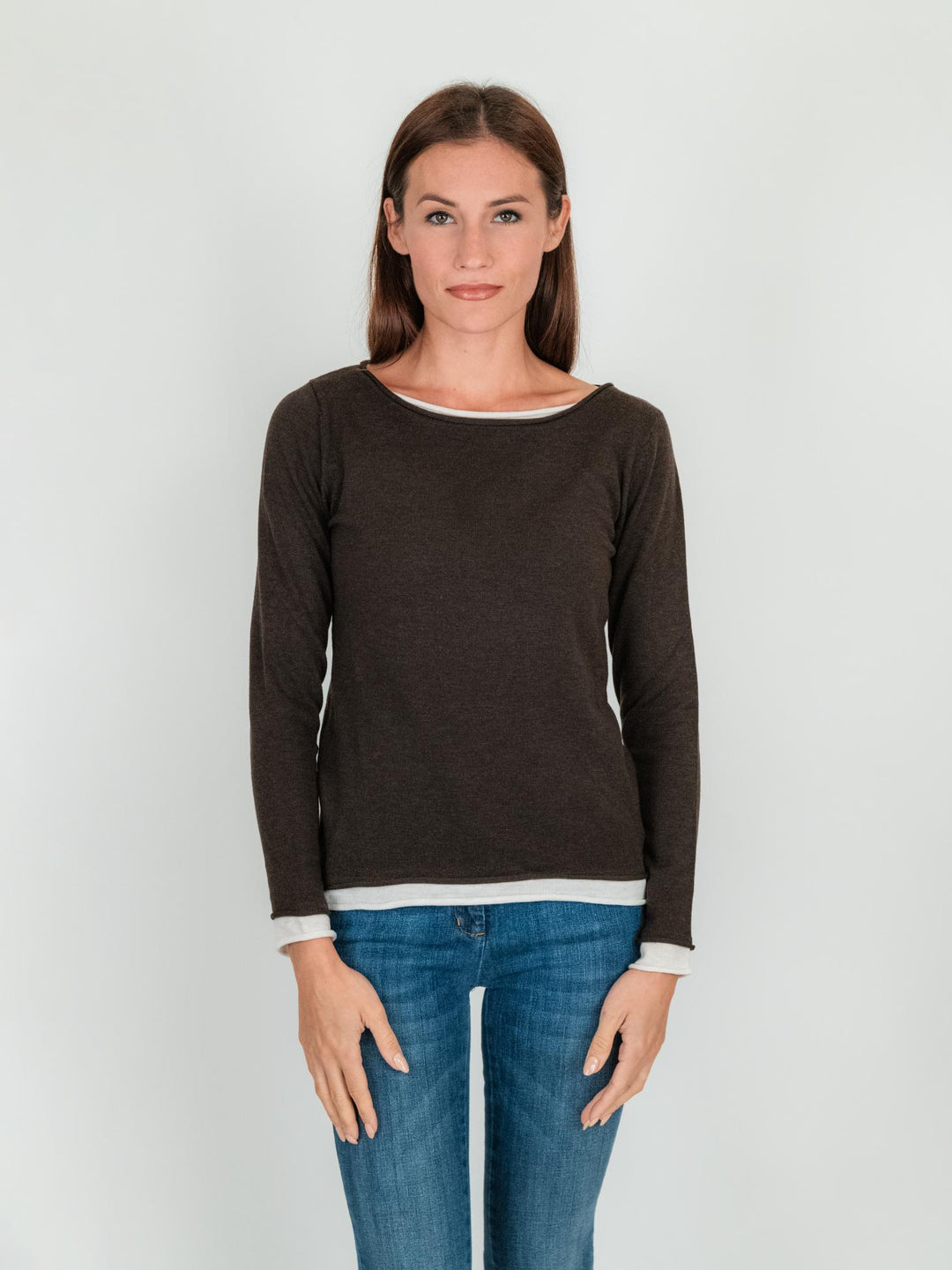 Maglia marrone con collo a barchetta 1275 069 ANDREA MORANDO 