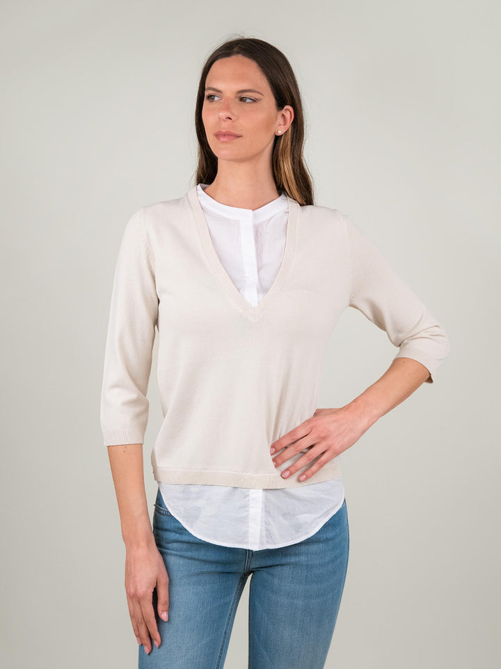 MAGLIA CAMICIA BICOLOR PANNA E BIANCO 2411145 021 ANDREA MORANDO 