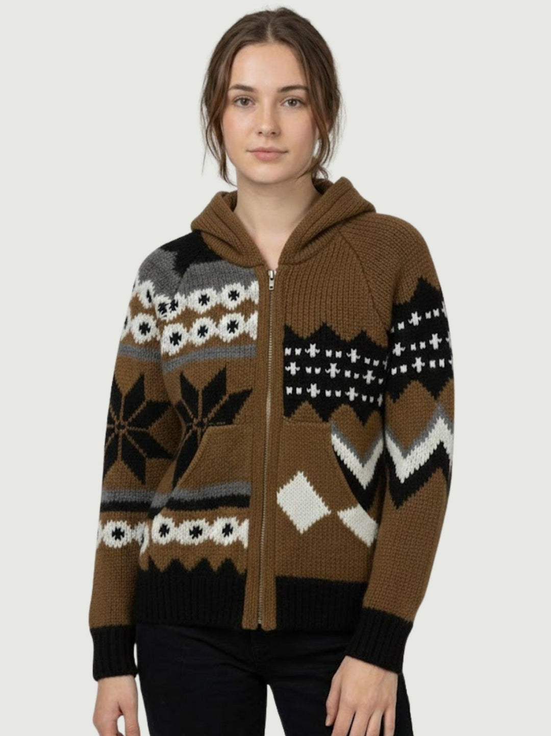 MAGLIONE CON CAPPUCCIO E  ZIP TABACCO MENANDROD TABACCO ANDREA MORANDO 