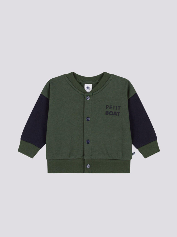 CAPPOTTO LETTER JACKET IN TESSUTO FELPATO VERDE E BLU PER BEBÈ A08H0 03 PETIT BATEAU 