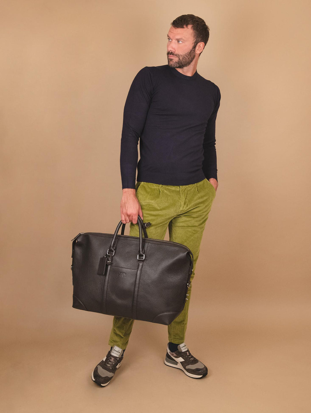 BORSONE DA VIAGGIO IN PELLE MARTELLATA MARRONE ATLA 06 JACK LEATHER 
