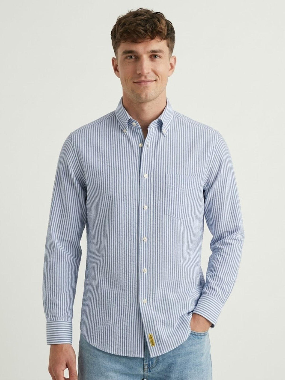 Camicia in cotone a righe bianche e azzurro chiaro BRAD/SEB16S38 02 BAGGIES 