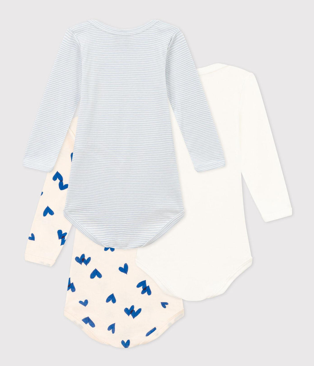 CONFEZIONE DA 3 BODY BEBÈ IN COTONE A CUORI BLU A08JV 00 PETIT BATEAU 
