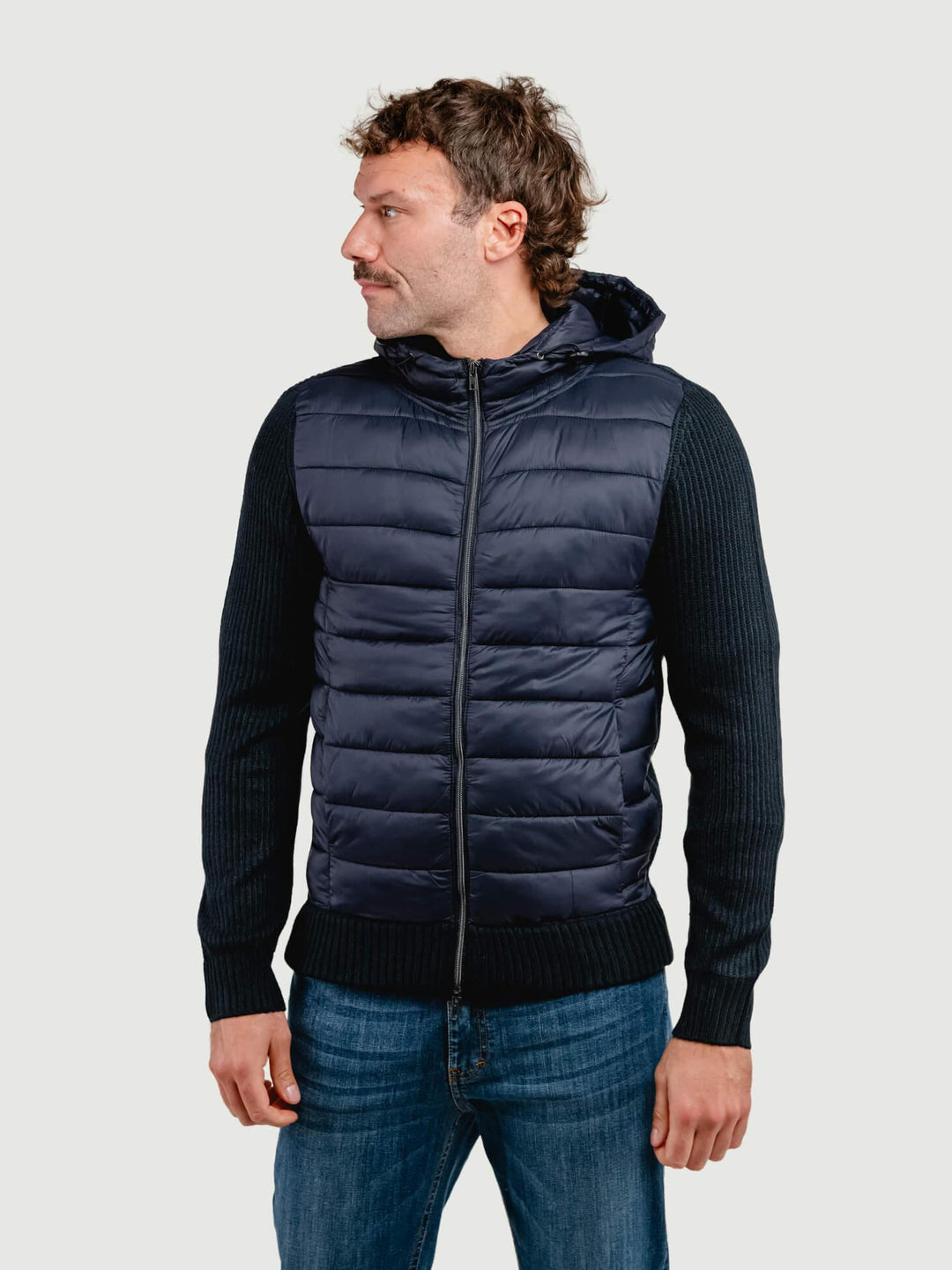 GIUBBOTTO TRAPUNTATO CON INSERTI IN MAGLIA BLU NAVY 4312225 283 ANDREA MORANDO 
