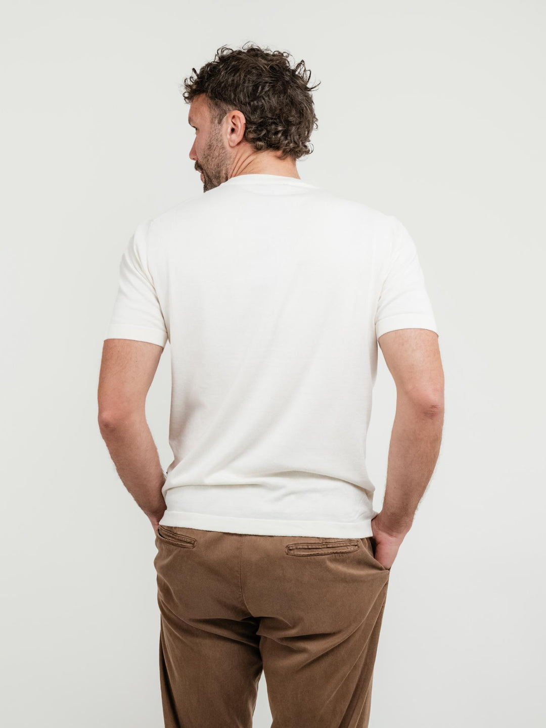 T-shirt in maglina di cotone bianco panna