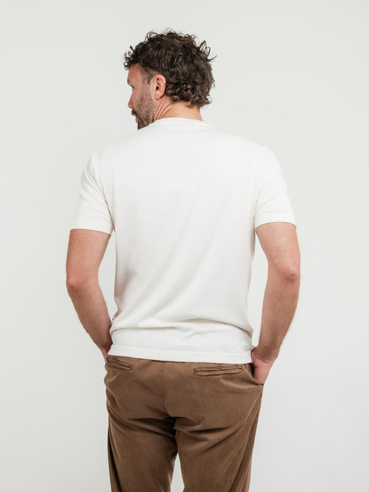 T-shirt in maglina di cotone bianco panna