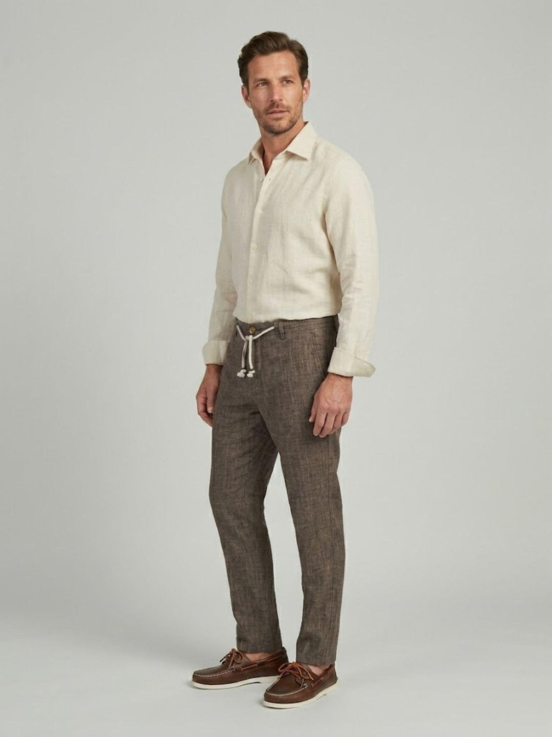 Pantalone in cotone con coulisse fiammato tabacco PTN00622 TABACCO ANDREA MORANDO 