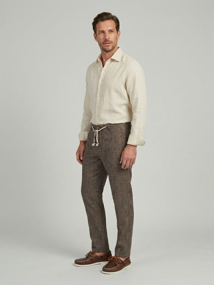 Pantalone in cotone con coulisse fiammato tabacco PTN00622 TABACCO ANDREA MORANDO 