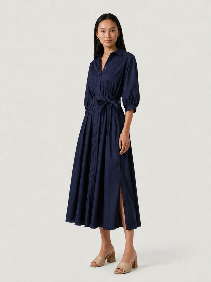 Abito chemisier in cotone navy 6AB025344 BLU ANDREA MORANDO 