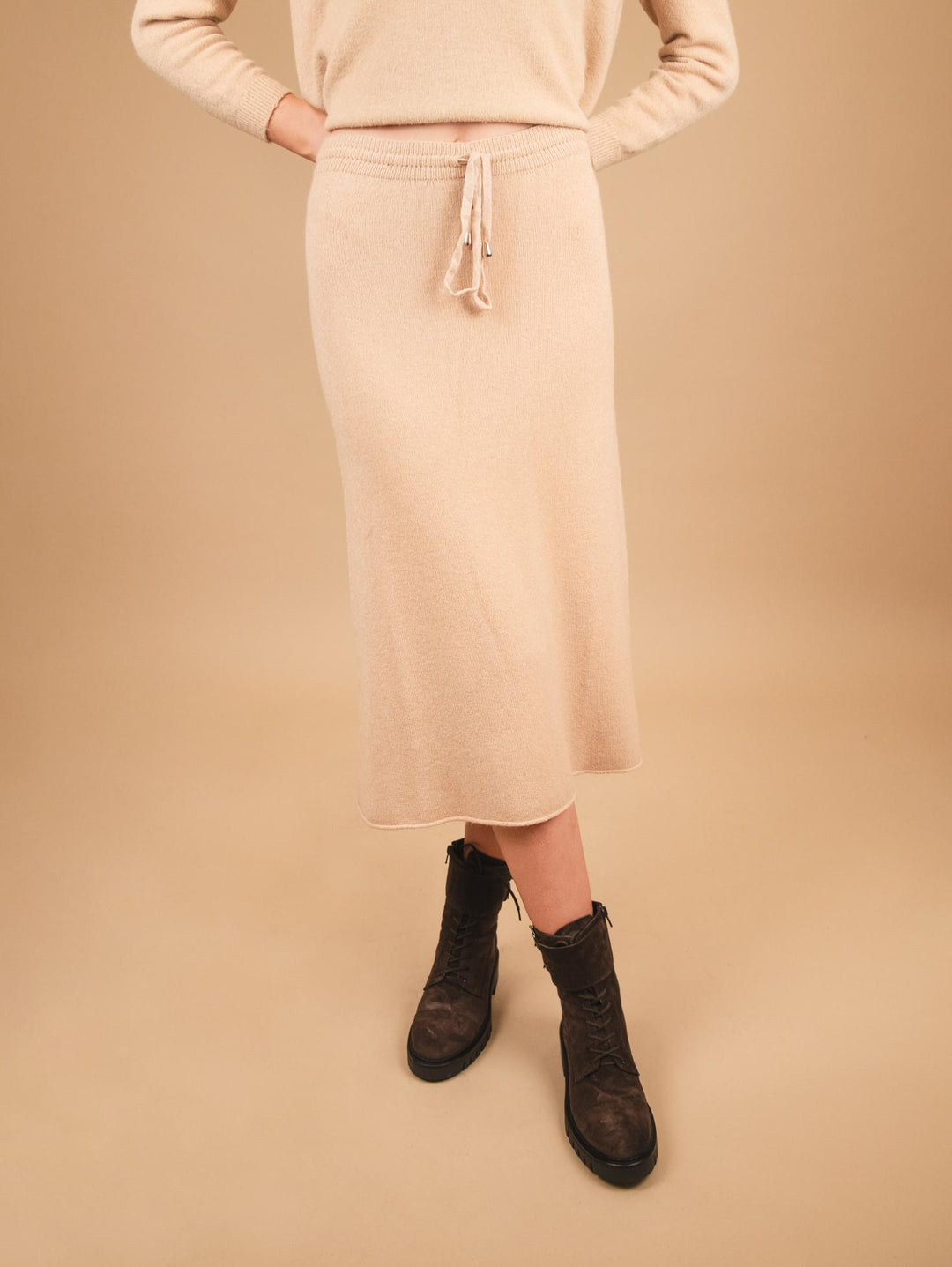 GONNA MIDI IN MAGLIA  CON ELASTICO E COULISSE BEIGE 0270/116 0234 BIMOR 