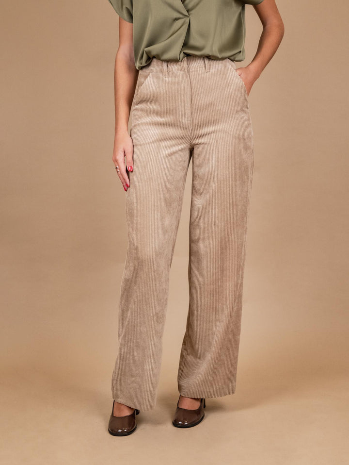 PANTALONE A PALAZZO IN VELLUTO A COSTE CAMMELLO P3037 BEIGE ANDREA MORANDO 