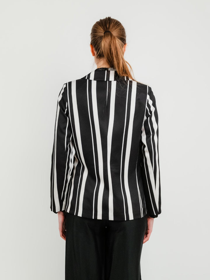 BLAZER MONOPETTO NERO A RIGHE PANNA