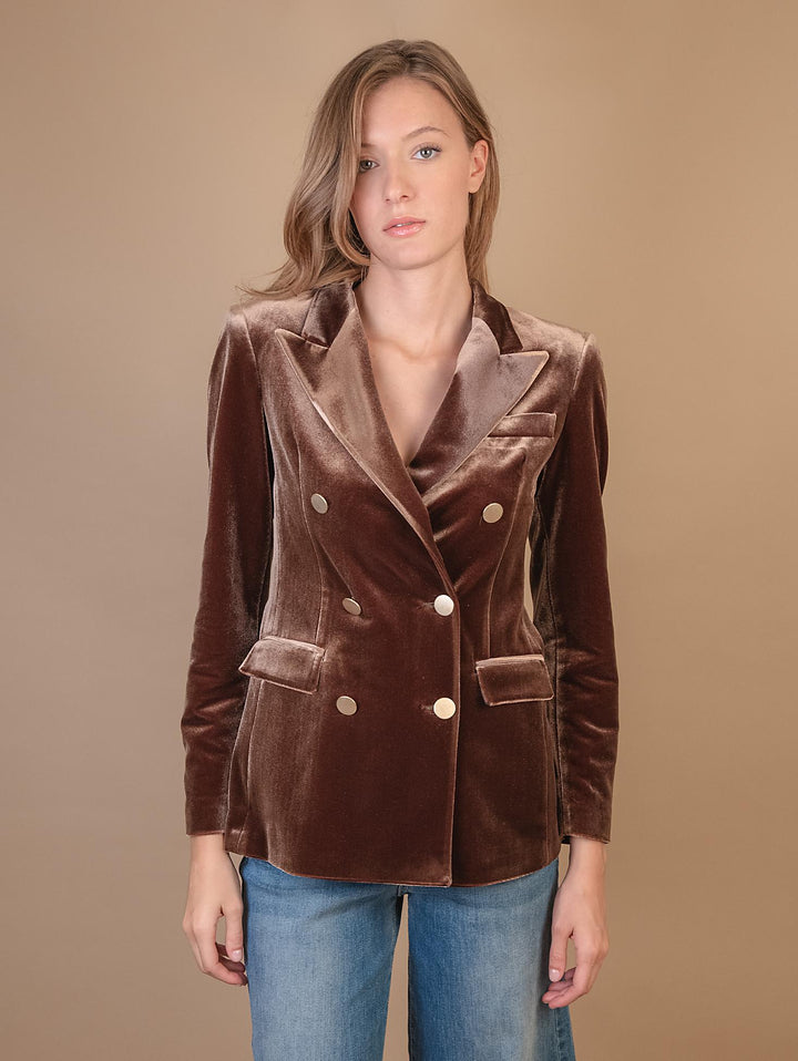 BLAZER DOPPIOPETTO IN VELLUTO MARRONE 3877/2894 75 ANDREA MORANDO 