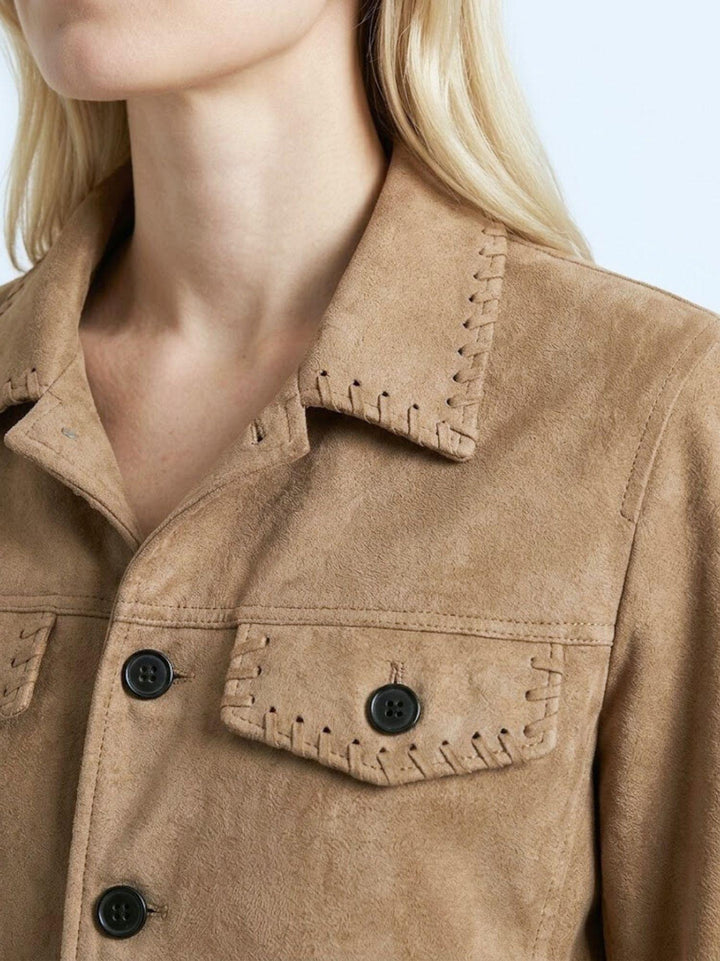 Giacca corta effetto suede beige HS28114 BEIGE ANDREA MORANDO 