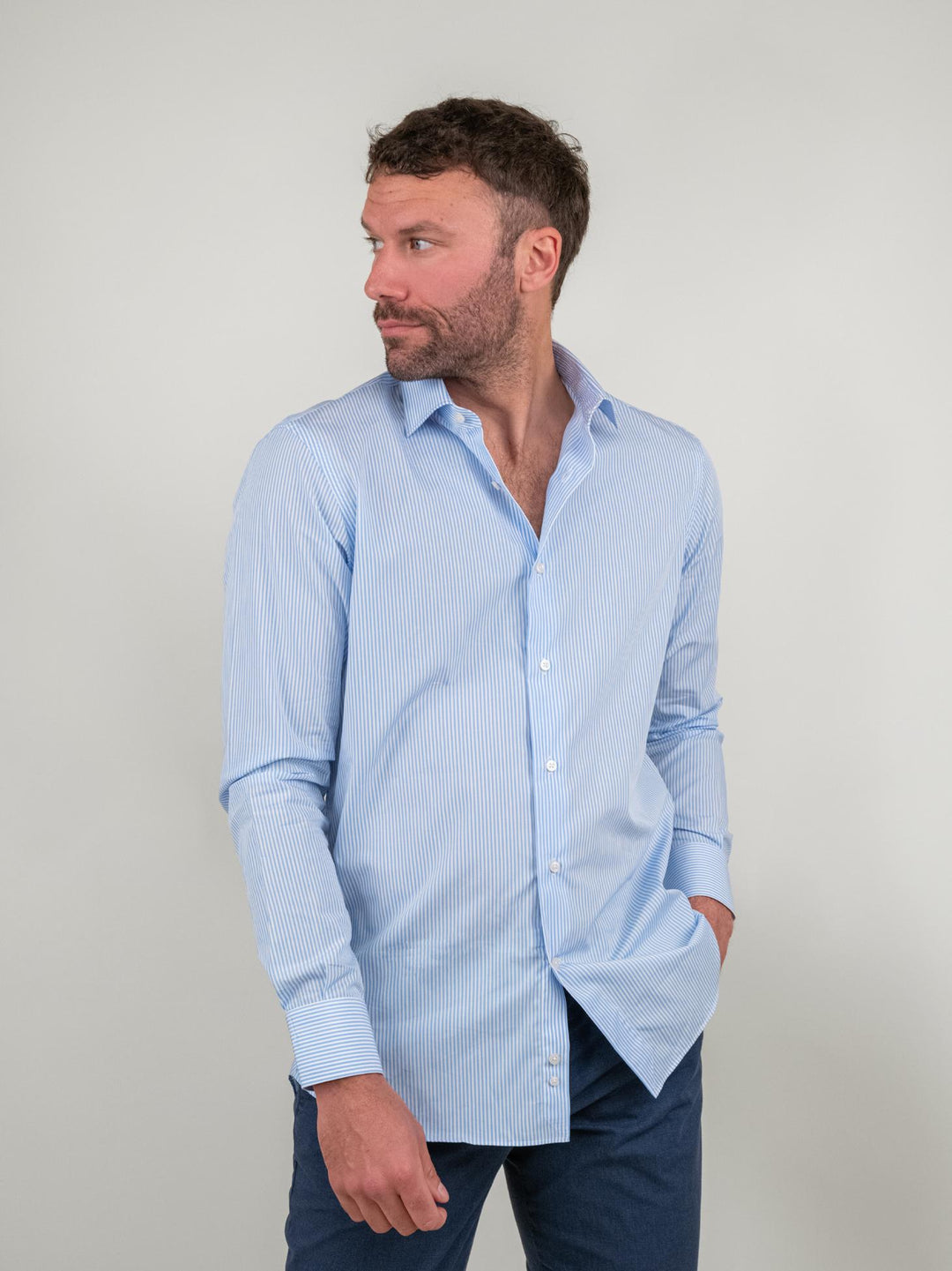 CAMICIA REGULAR A RIGHE AZZURRE E BIANCHE GALLIPOLI/REG RIGA AZZURRA ANDREA MORANDO 