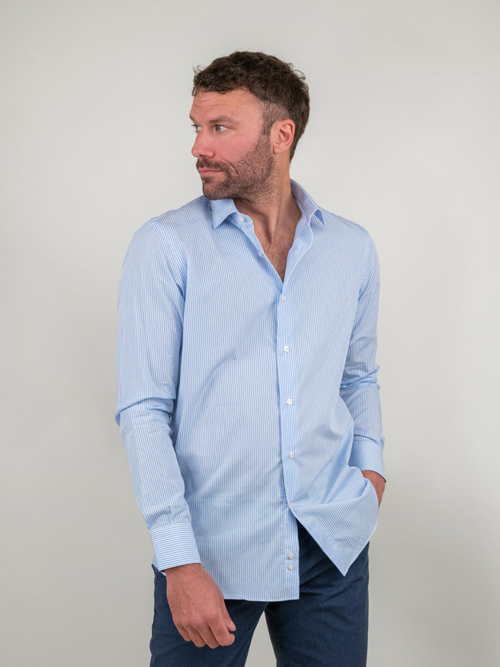 CAMICIA REGULAR A RIGHE AZZURRE E BIANCHE GALLIPOLI/REG RIGA AZZURRA ANDREA MORANDO 