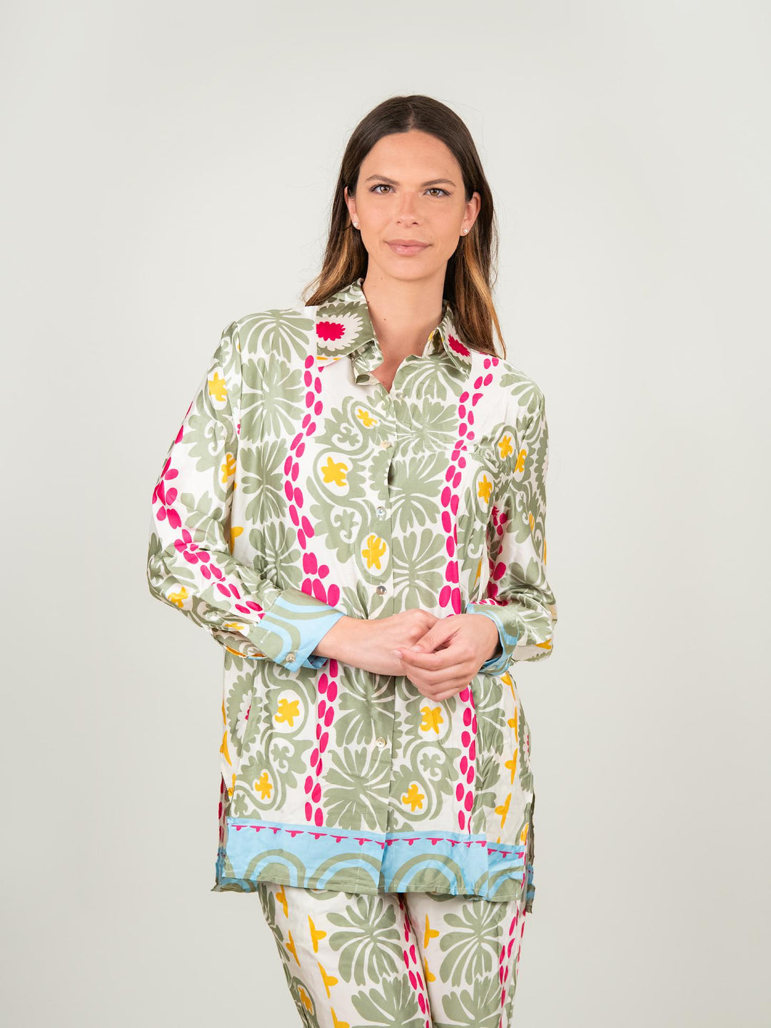 CAMICIA CAFTANO FANTASIA SALVIA, GIALLO E ROSA 1289 SALVIA ANDREA MORANDO 
