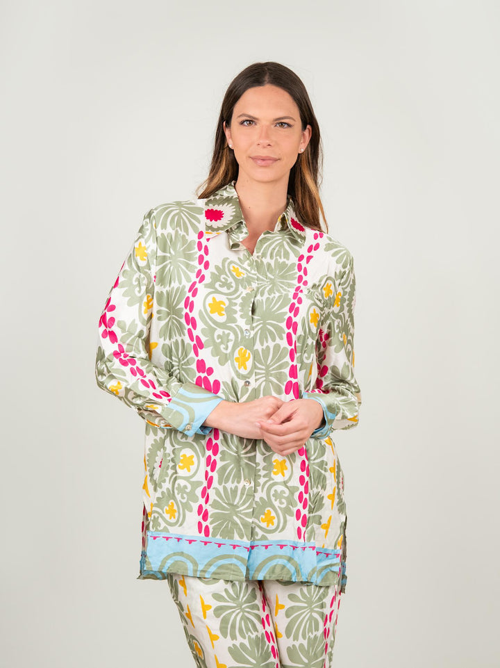 CAMICIA CAFTANO FANTASIA SALVIA, GIALLO E ROSA 1289 SALVIA ANDREA MORANDO 