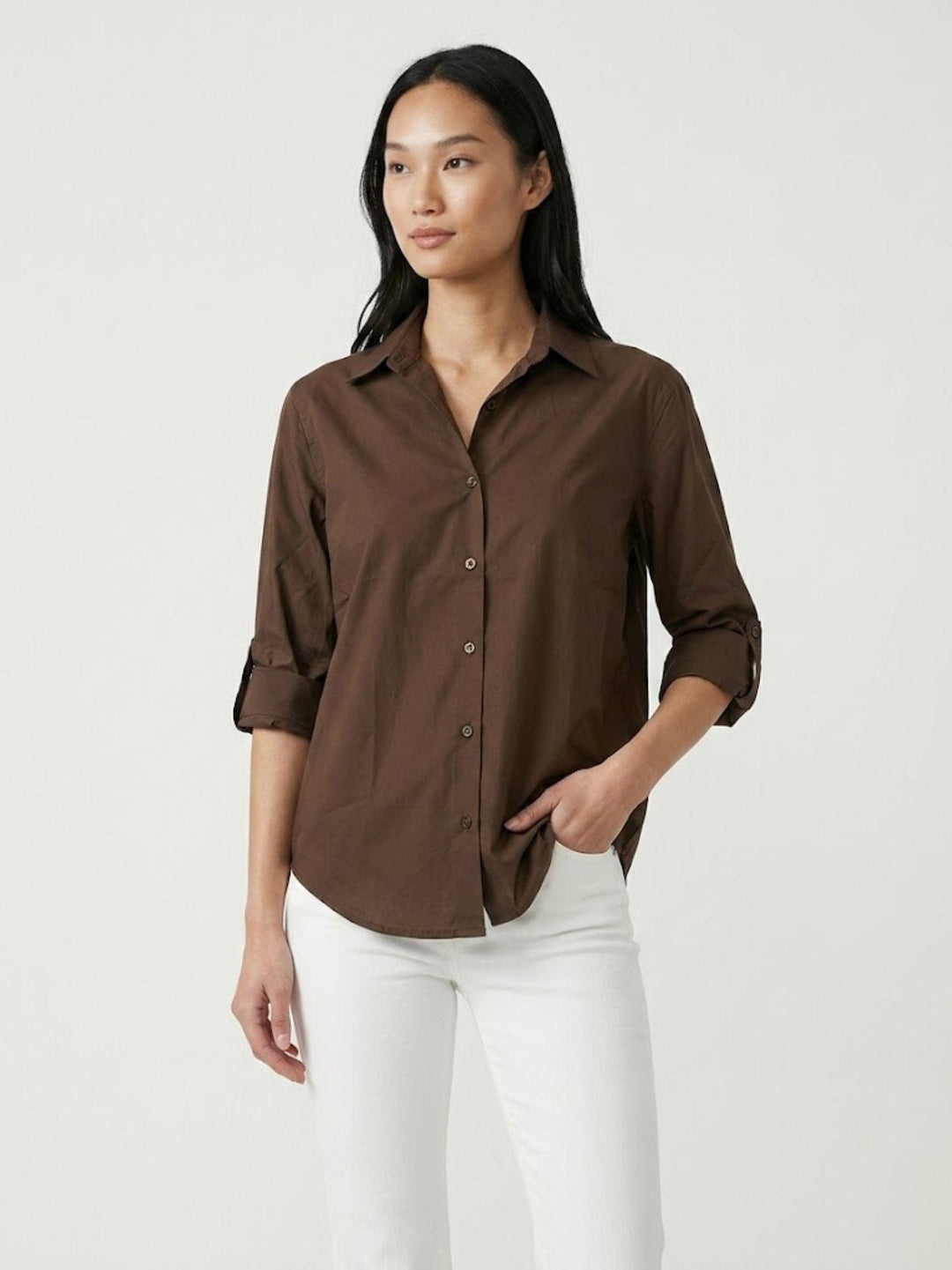 Camicia in cotone cioccolato M796/221 554 ANDREA MORANDO 