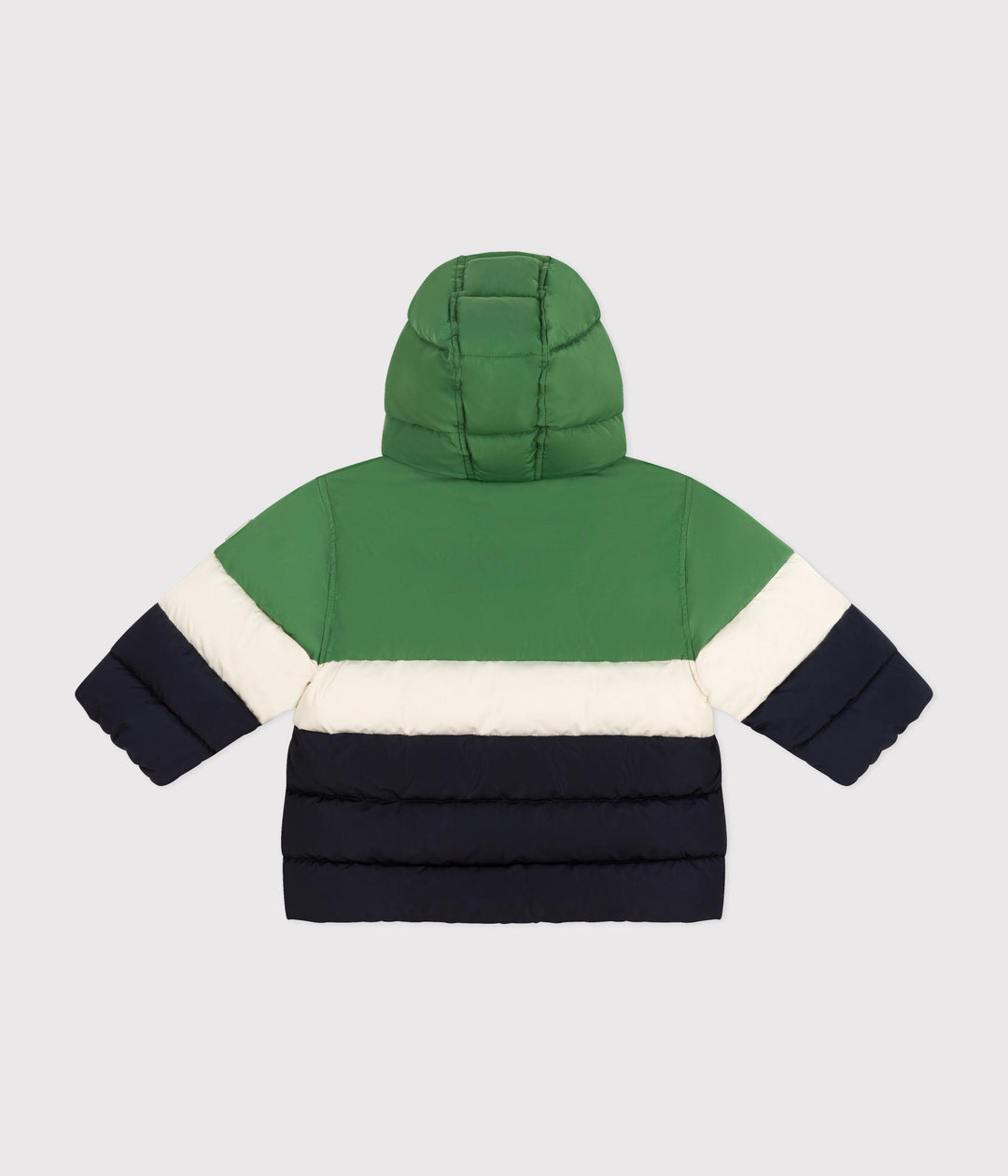 Piumino color block verde, crema e blu con cappuccio A0B43 01 PETIT BATEAU 