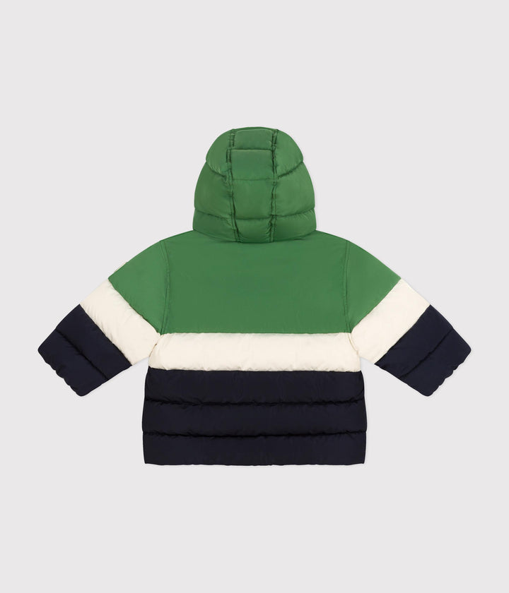 Piumino color block verde, crema e blu con cappuccio A0B43 01 PETIT BATEAU 
