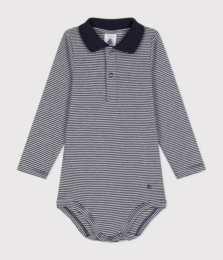 Body a righe a manica lunga a righe con colletto in cotone A0BQE 01 PETIT BATEAU 