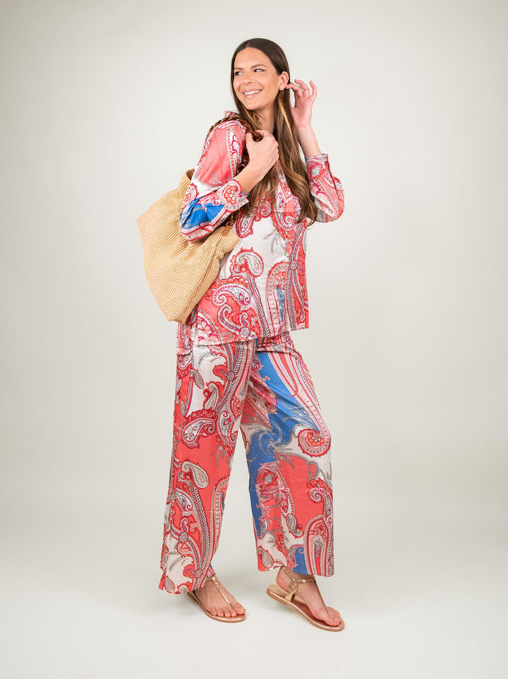PANTALONE A PALAZZO FANTASIA SALMONE E BLUETTE 9821 SALMONE ANDREA MORANDO 