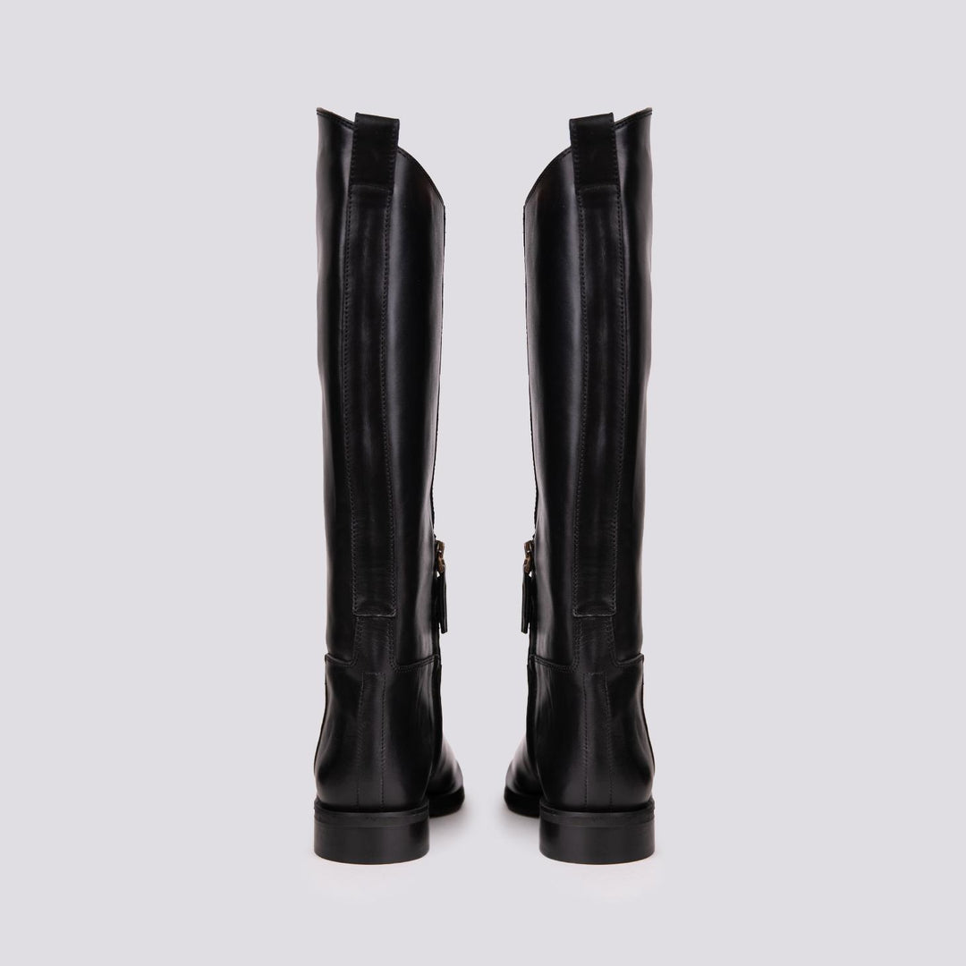 STIVALE ALTO IN PELLE NERA CON GAMBALE ASIMMETRICO B4490 NERO ANDREA MORANDO 