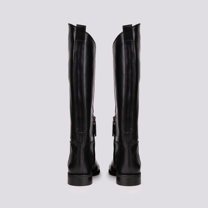 STIVALE ALTO IN PELLE NERA CON GAMBALE ASIMMETRICO B4490 NERO ANDREA MORANDO 