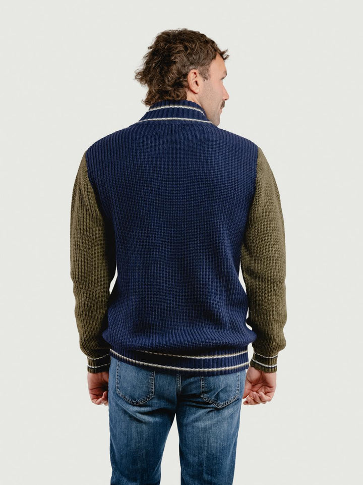 MAGLIONE A COLLO ALTO CON ZIP BLU ELIANO BLU ANDREA MORANDO 