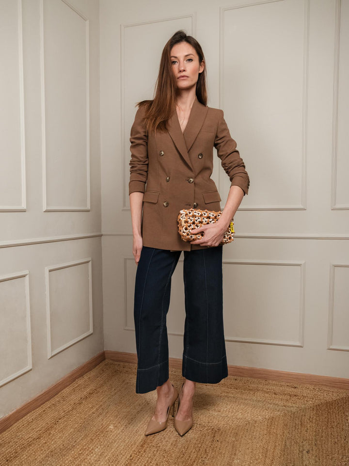 BLAZER DOPPIOPETTO IN LINO COLOR TABACCO