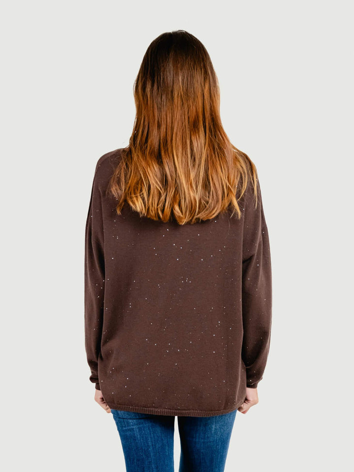 MAGLIA OVER MARRONE CON STRASS 7451B MARRONE ANDREA MORANDO 