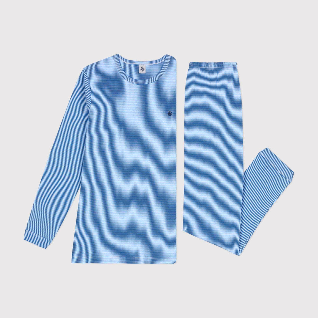 PIGIAMA AZZURRO IN COTONE RIGATO JUNIOR A0AAX 02 PETIT BATEAU 