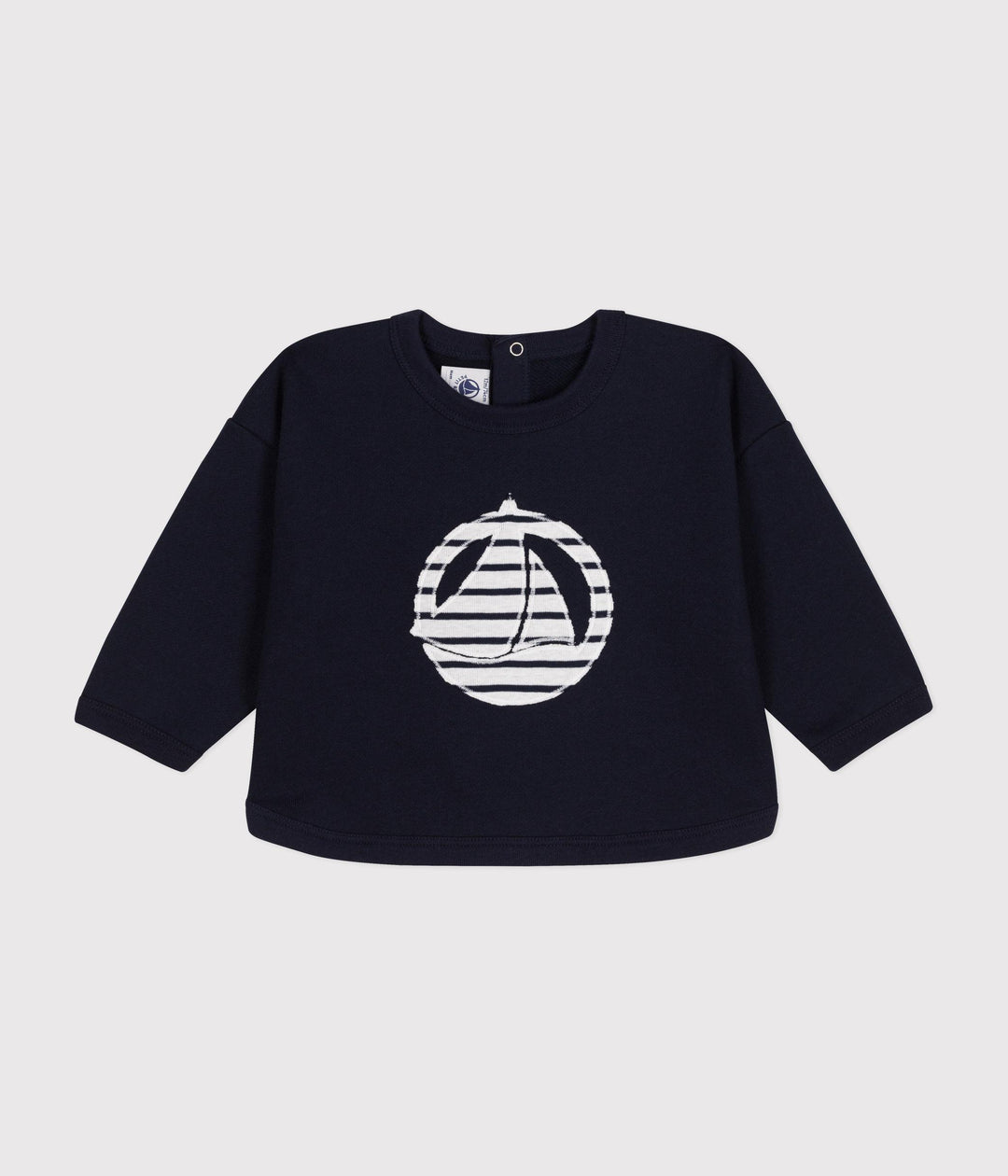 Maglia blu con logo in tessuto felpato A0BMM 01 PETIT BATEAU 