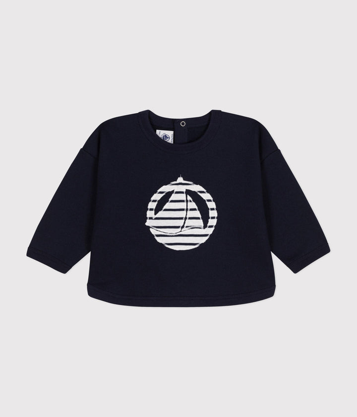Maglia blu con logo in tessuto felpato A0BMM 01 PETIT BATEAU 