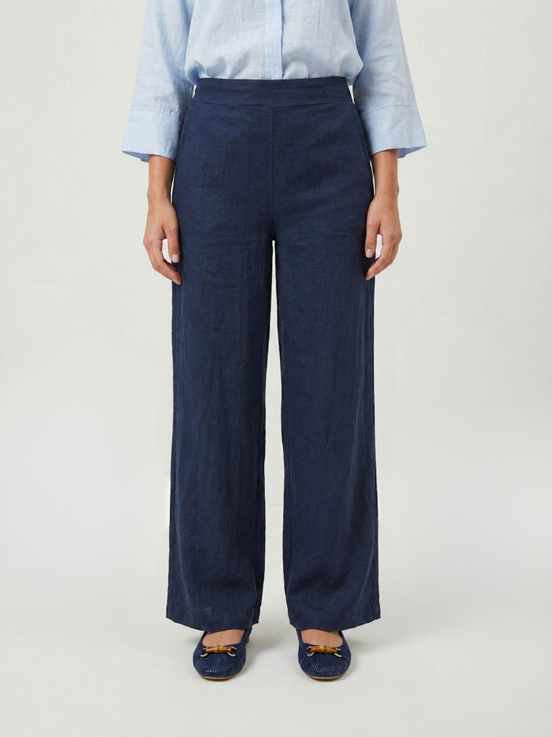 Pantalone wide leg in lino navy 6PT0527 BLU ANDREA MORANDO 