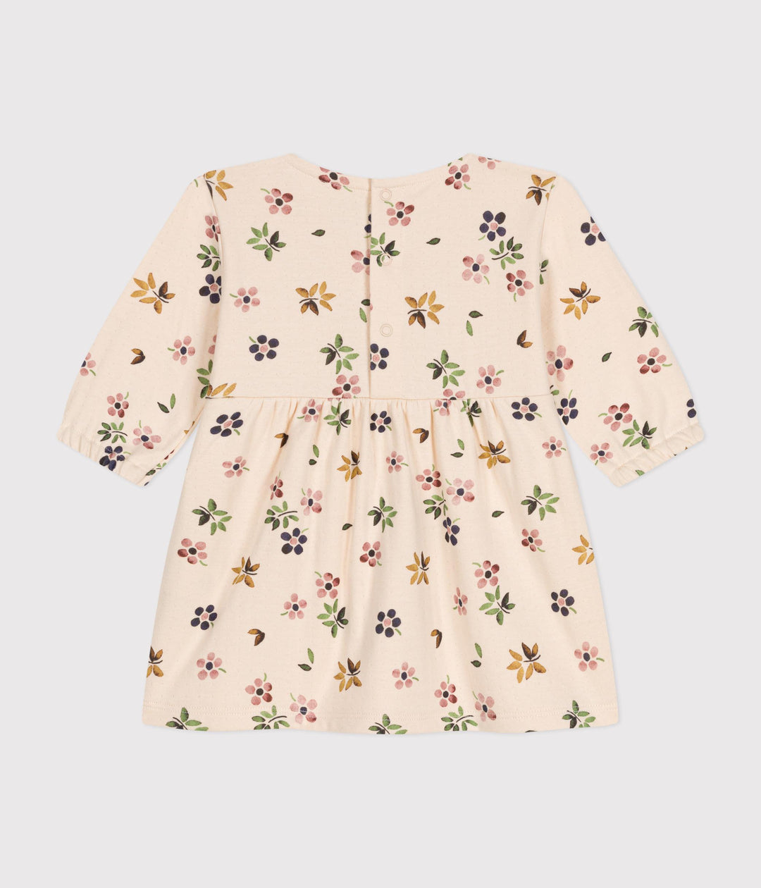 Abito bianco con stampa floreale a maniche lunghe in tubique A0BKL 01 PETIT BATEAU 
