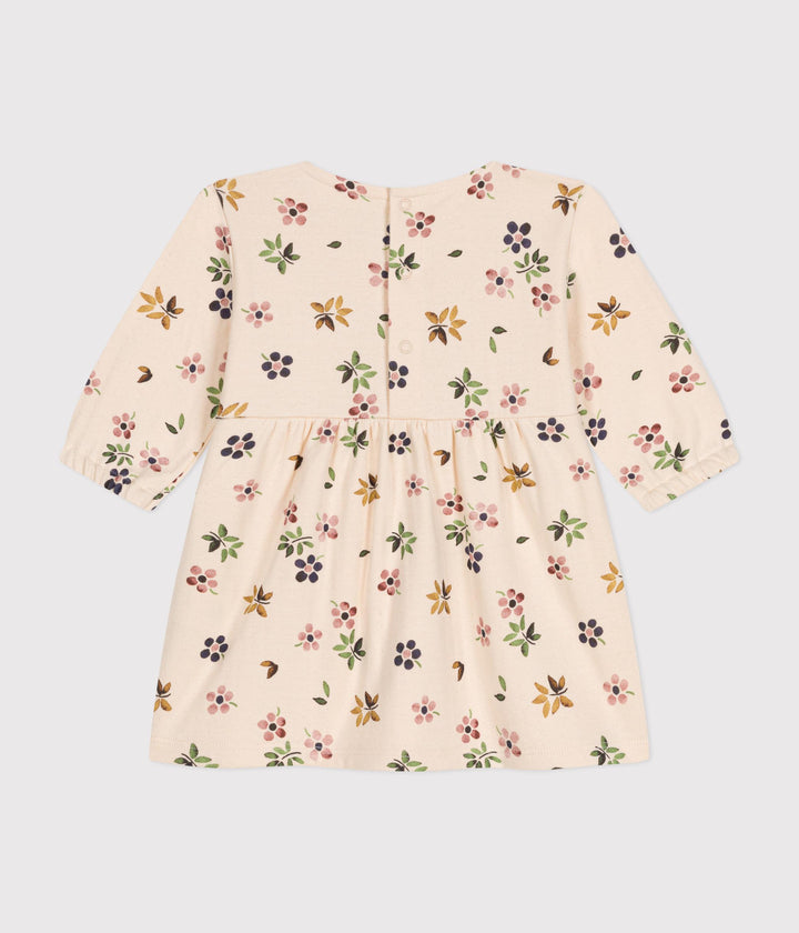 Abito bianco con stampa floreale a maniche lunghe in tubique A0BKL 01 PETIT BATEAU 