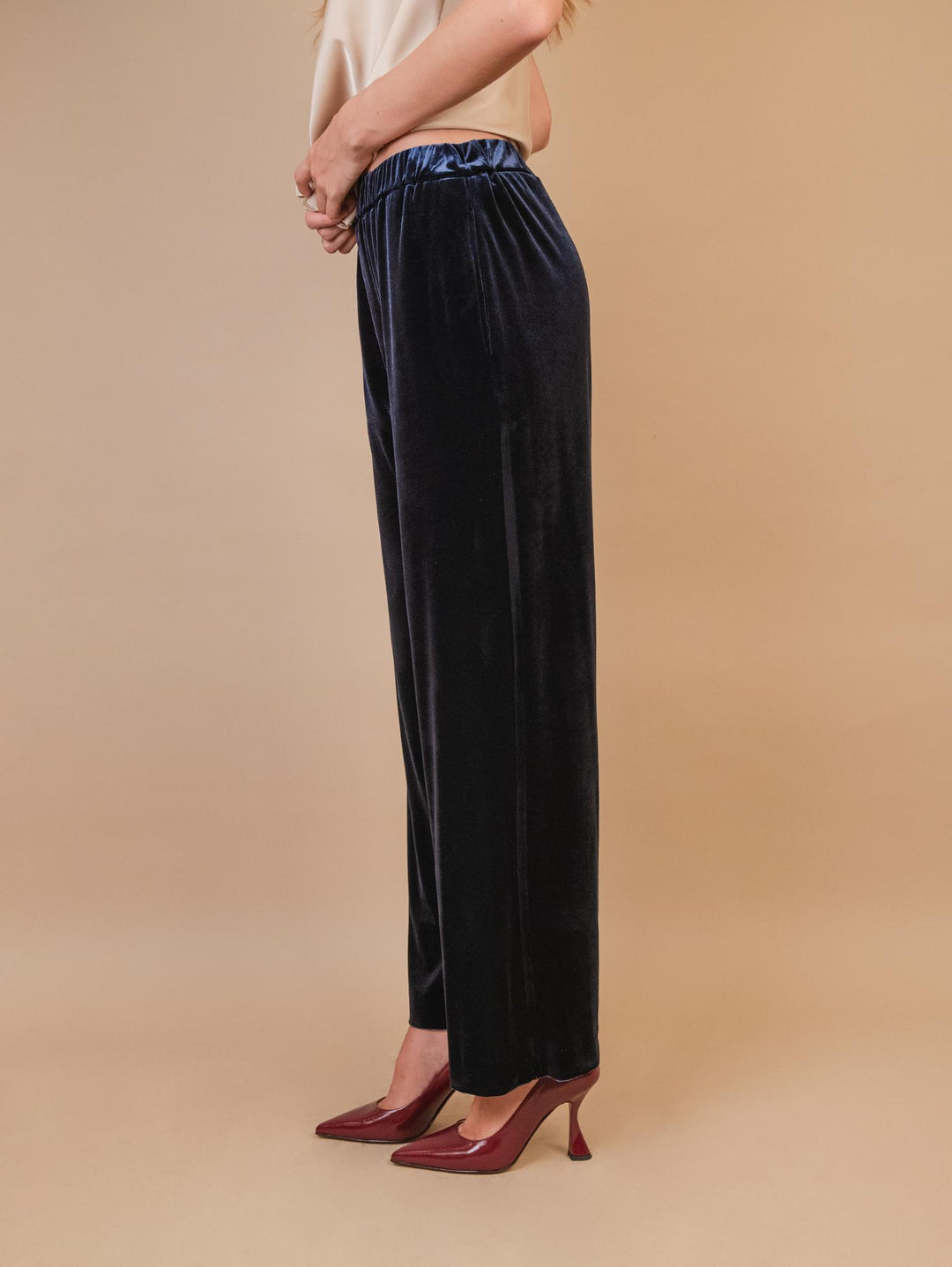 PANTALONE A PALAZZO IN VELLUTO BLU 2228/2894 111 ANDREA MORANDO 