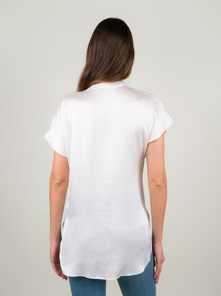BLUSA A MANICA CORTA IN RASO BIANCA M9237 BIANC ANDREA MORANDO 