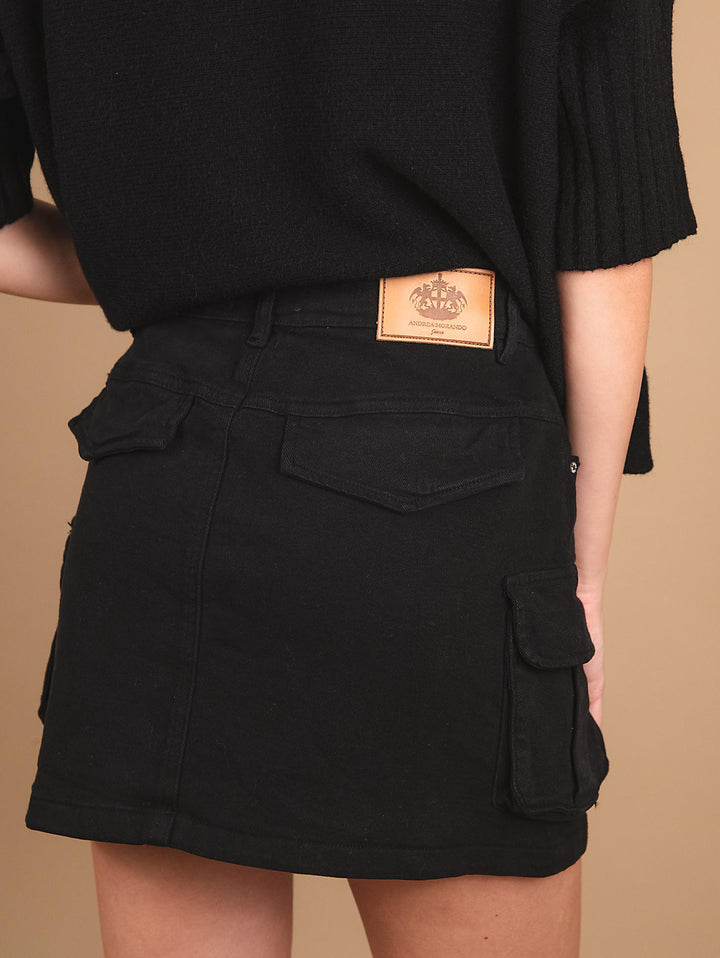 Mini gonna cargo in cotone nera 1396 NERO ANDREA MORANDO 