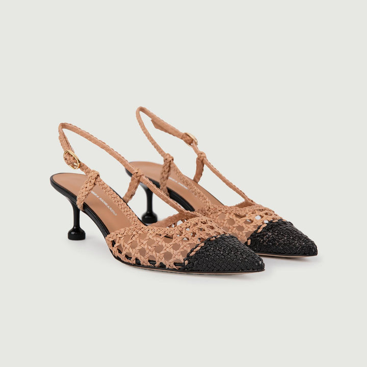 CHANEL SLING BACK CON INTRECCIO BEIGE E NERO 5120 NERO/CAMMELLO ANDREA MORANDO 
