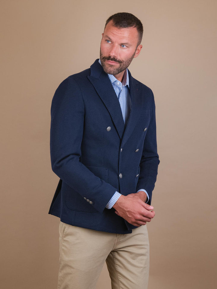 BLAZER DOPPIOPETTO IN MISTO COTONE BLI CR555 BLU ANDREA MORANDO 