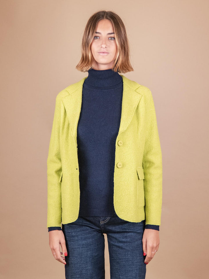 GIACCA SFODERATA IN LANA COTTA VERDE ACIDO 2371574 032 ANDREA MORANDO 