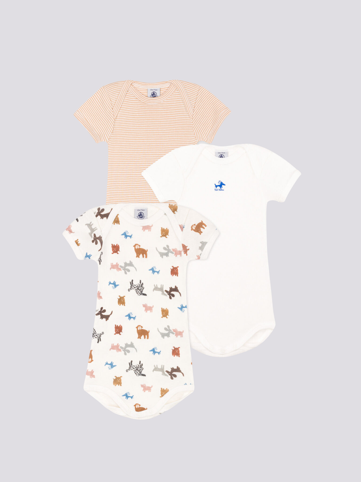 CONFEZIONE DA 3 BODY IN COTONE CON MOTIVO CAGNOLINI A08OH 00 PETIT BATEAU 