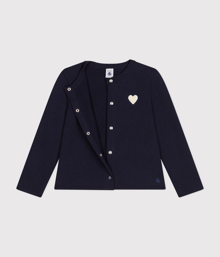 Cardigan blu in tessuto felpato bambina A0BEQ 04 PETIT BATEAU 